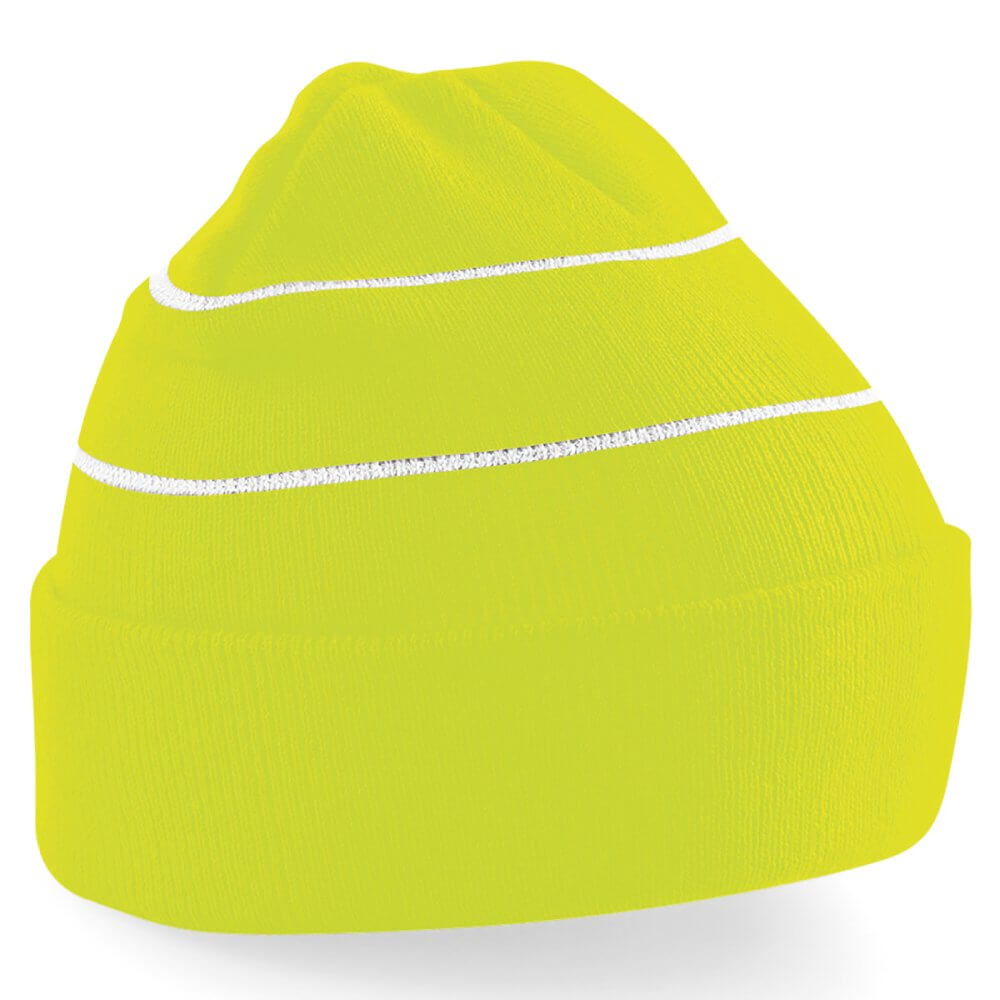 Close up of fluorescent yellow beanie