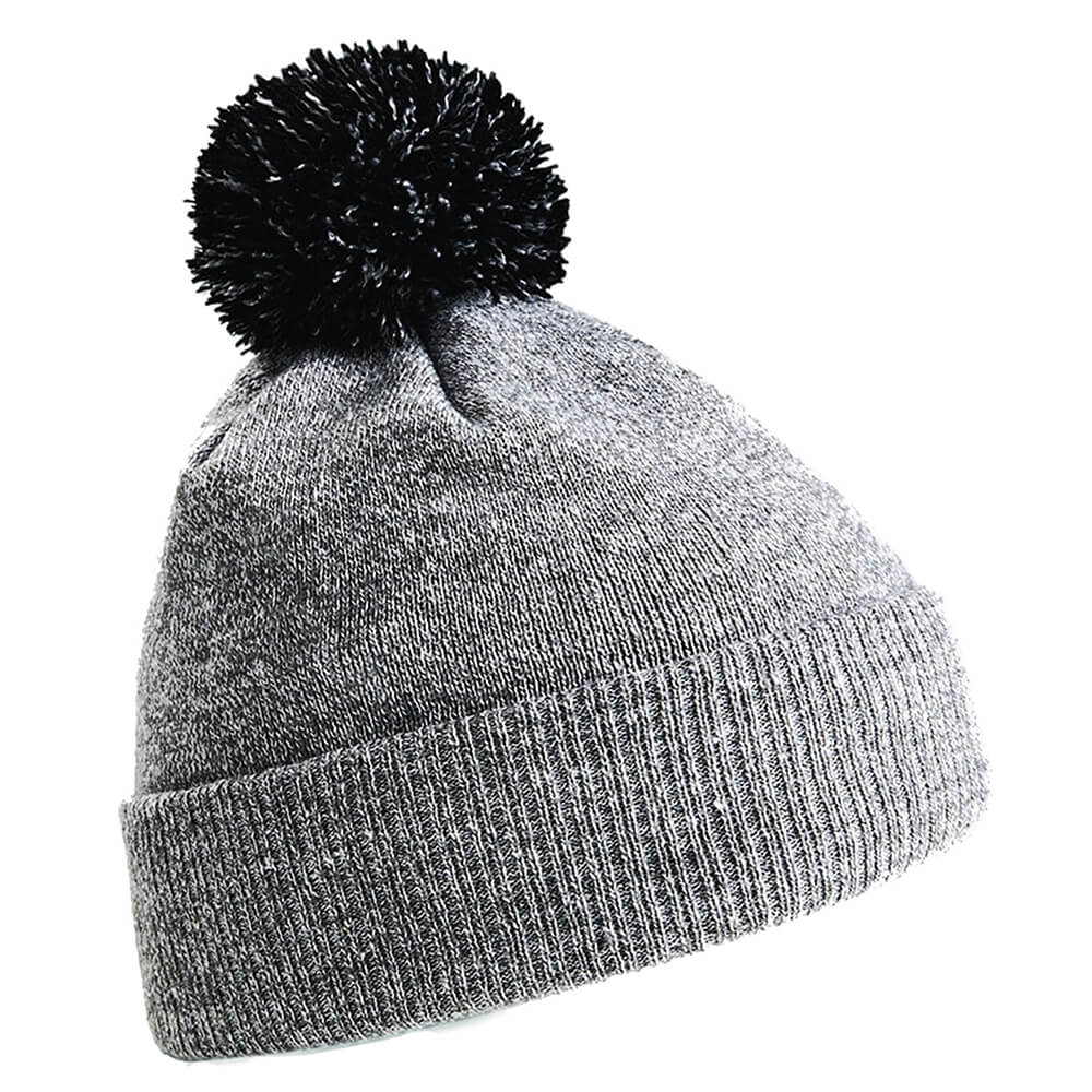 Image of grey beanie with pom pom on top